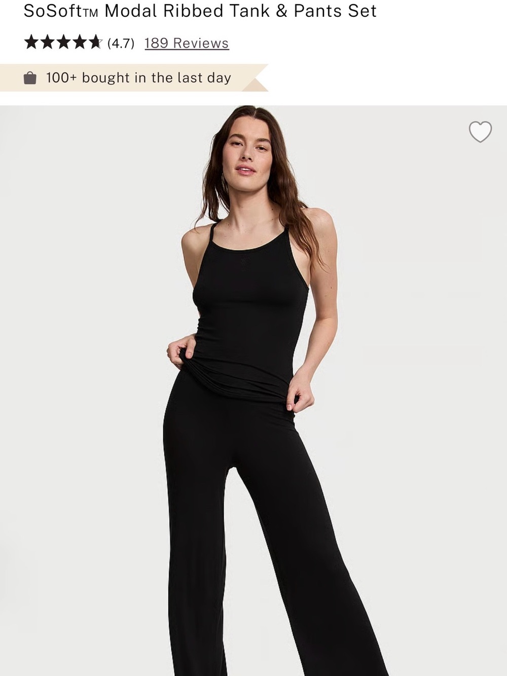 Victoria's Secret Black Modal Ribbed Tank & Pants Set